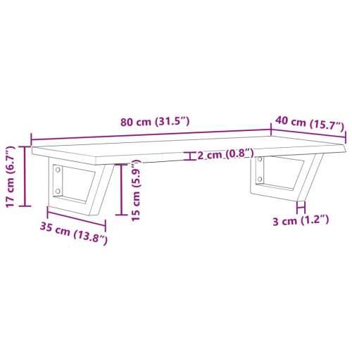 Zidna polica za Lavabo - Umivaonik od čelika i masivne hrastovine - Smeđa i crna 80 x 40 x 2 cm 1 Trapez Cijena