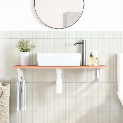 Zidna polica za Lavabo - Umivaonik od čelika i masivne hrastovine - svijetlo smeđa i bijela 100 x 40 x 2 cm 1 Trapez Cijena