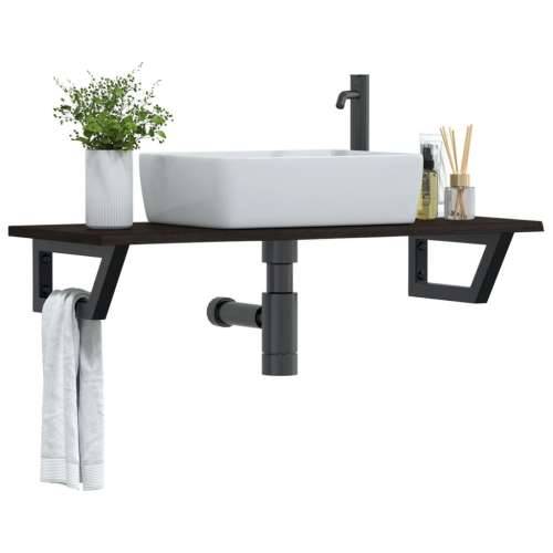 Zidna polica za Lavabo - Umivaonik od čelika i masivne hrastovine - tamno smeđa i crna 100 x 40 x 2 cm 1 Trapez Cijena