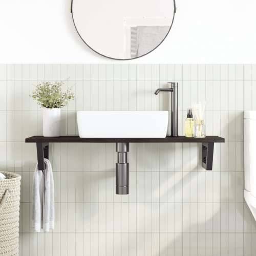 Zidna polica za Lavabo - Umivaonik od čelika i masivne hrastovine - tamno smeđa i crna 100 x 40 x 2 cm 1 Trapez Cijena