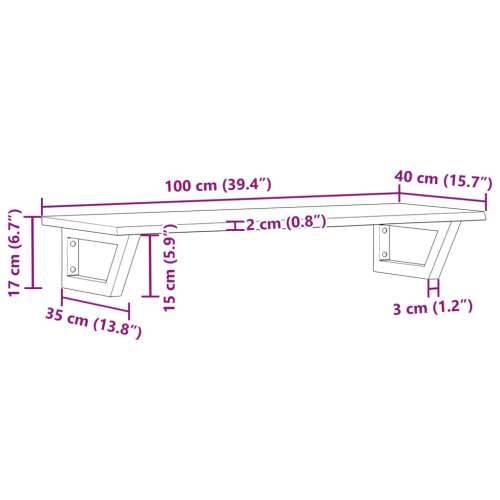 Zidna polica za Lavabo - Umivaonik od čelika i masivne hrastovine - tamno smeđa i crna 100 x 40 x 2 cm 1 Trapez Cijena