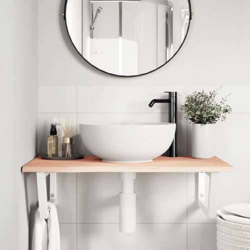Zidna polica za Lavabo - Umivaonik od čelika i masivne hrastovine - Smeđa i bijela 80 x 50 x 2 cm 1 Trapez Cijena