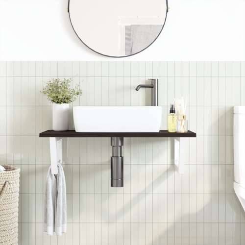Zidna polica za Lavabo - Umivaonik od čelika i masivne hrastovine - tamno smeđe i bijele boje 80 x 50 x 2 cm 1 Trapez Cijena