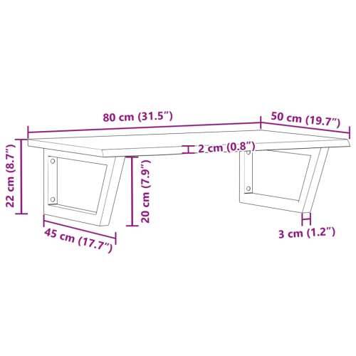 Zidna polica za Lavabo - Umivaonik od čelika i masivne hrastovine - tamno smeđe i bijele boje 80 x 50 x 2 cm 1 Trapez Cijena