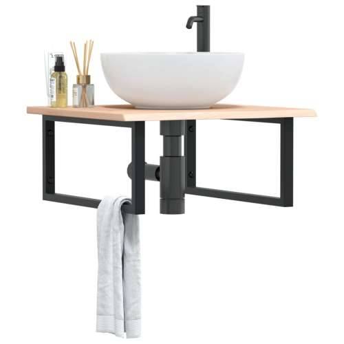 Zidna polica za Lavabo - Umivaonik od čelika i masivne hrastovine - Smeđa i crna 60 x 60 x 2 cm 1 Pravokutno Cijena