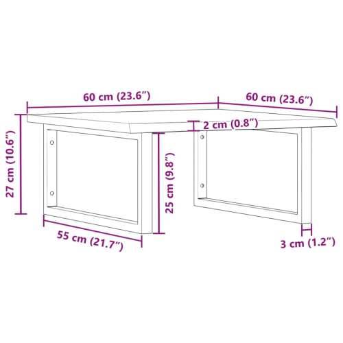 Zidna polica za Lavabo - Umivaonik od čelika i masivne hrastovine - Smeđa i crna 60 x 60 x 2 cm 1 Pravokutno Cijena