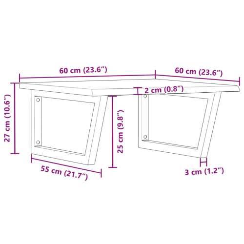 Zidna polica za Lavabo - Umivaonik od čelika i masivne hrastovine - svijetlo smeđa i crna 60 x 60 x 2 cm 1 Trapez Cijena