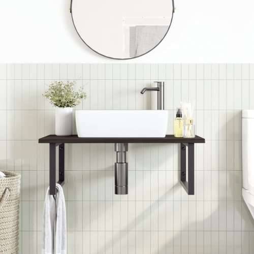 Zidna polica za Lavabo - Umivaonik od čelika i masivne hrastovine - tamno smeđa i crna 80 x 60 x 2 cm 1 Pravokutno Cijena