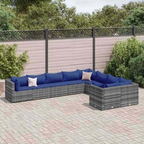 Vrtna garnitura - 9-dijelni set vrtnih sofa od poliratana s jastucima sivi - Siva i plava 4x kutna + 5x srednja 1 Cijena