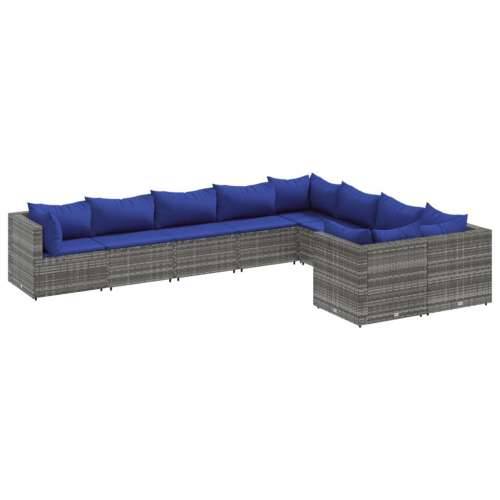 Vrtna garnitura - 9-dijelni set vrtnih sofa od poliratana s jastucima sivi - Siva i plava 4x kutna + 5x srednja 1 Cijena