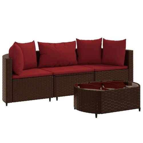 Vrtna garnitura - 4-dijelni set vrtnih sofa od poliratana s jastucima smeđi - Smeđe-crvena 3 Cijena