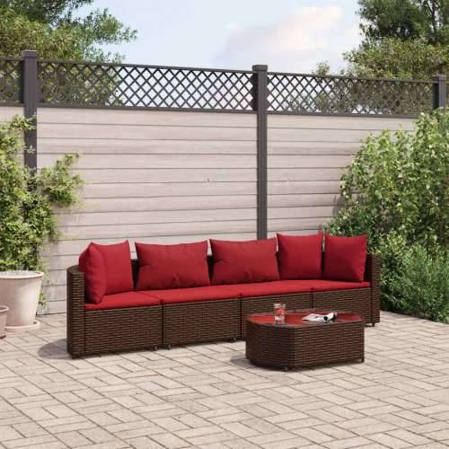 Vrtna garnitura - 5-dijelni set vrtnih sofa s jastucima poliratan smeđi - Smeđe-crvena 4 Cijena