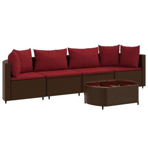 Vrtna garnitura - 5-dijelni set vrtnih sofa s jastucima poliratan smeđi - Smeđe-crvena 4 Cijena