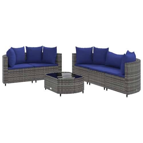 Vrtna garnitura - 6-dijelni set vrtnih sofa od poliratana s jastucima sivi - Siva i plava 6 Cijena