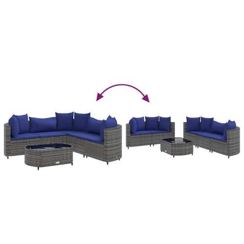 Vrtna garnitura - 6-dijelni set vrtnih sofa od poliratana s jastucima sivi - Siva i plava 6 Cijena