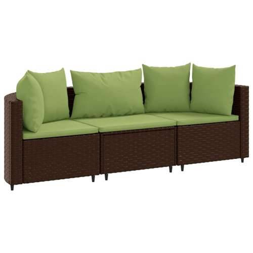Vrtna garnitura - 3-dijelni set vrtnih sofa s jastucima smeđi od poliratana - Smeđe-zelena 3 Cijena