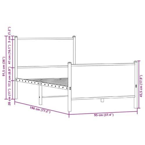 Metalni okvir kreveta bez madraca boja hrasta 90x190 cm - Dimljeni hrast 90 x 190 cm s uzglavljem i podnožjem Cijena