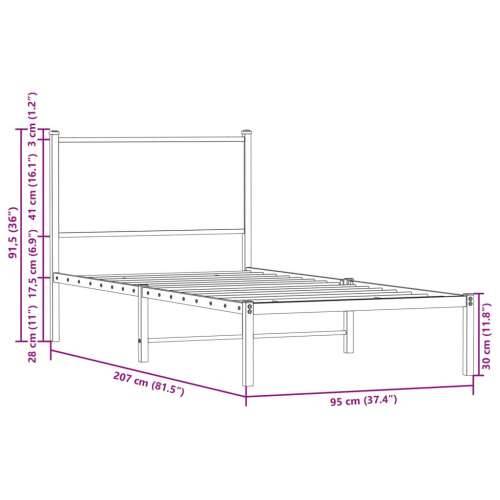 Metalni okvir kreveta bez madraca smeđi hrast 90x200 cm - Smeđi hrast 90 x 200 cm s uzglavljem Cijena