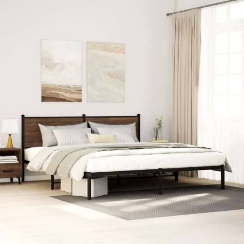 Metalni okvir kreveta bez madraca smeđa boja hrasta 183x213 cm - Smeđi hrast 183 x 213 cm s uzglavljem Cijena