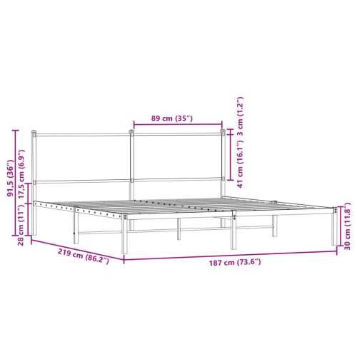 Metalni okvir kreveta bez madraca smeđa boja hrasta 183x213 cm - Smeđi hrast 183 x 213 cm s uzglavljem Cijena