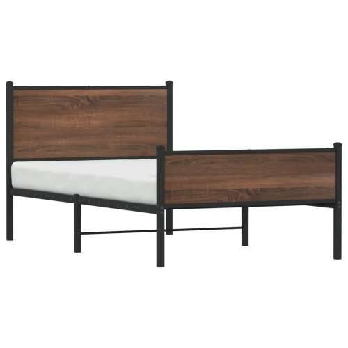 Metalni okvir kreveta bez madraca smeđi hrast 100x190 cm - Smeđi hrast 100 x 190 cm s uzglavljem i visokim podnožjem Cijena