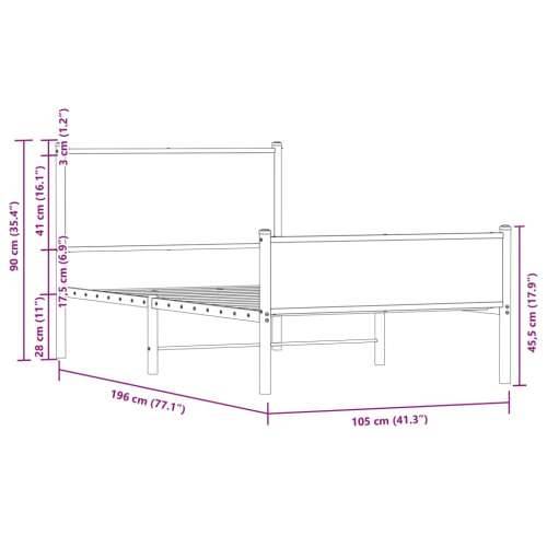 Metalni okvir kreveta bez madraca smeđi hrast 100x190 cm - Smeđi hrast 100 x 190 cm s uzglavljem i visokim podnožjem Cijena