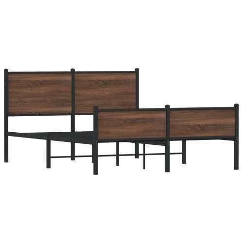 Metalni okvir kreveta bez madraca smeđa boja hrasta 140x200 cm - Smeđi hrast 140 x 200 cm s uzglavljem i visokim podnožjem Cijena