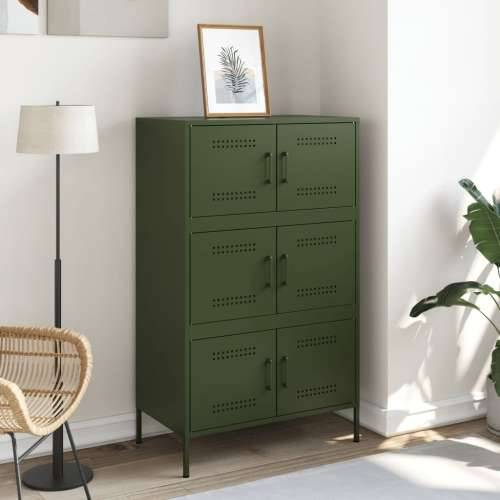 Visoka komoda maslinastozeleni 67 x 39 x 113 cm čelična Zelena 1 Cijena