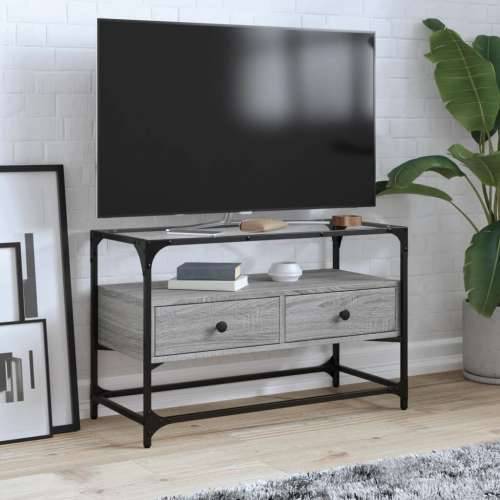 TV ormarić sa staklenom površinom boja hrasta 80x35x51 cm drvo - Sivi hrast sonoma 1 80 cm Cijena