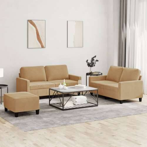 3-dijelni set sofa s jastucima smeđi baršunasti - Smeđa s jastučićima i tabureom Cijena