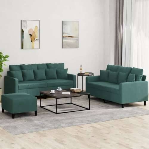 3-dijelni set sofa s jastucima tamnozeleni baršunasti - Tamnozelena s jastučićima i tabureom Cijena