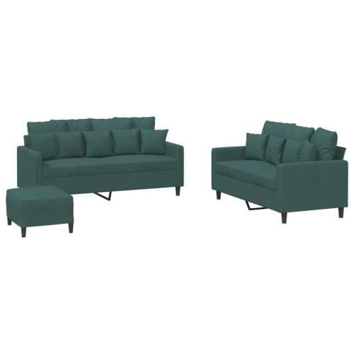 3-dijelni set sofa s jastucima tamnozeleni baršunasti - Tamnozelena s jastučićima i tabureom Cijena