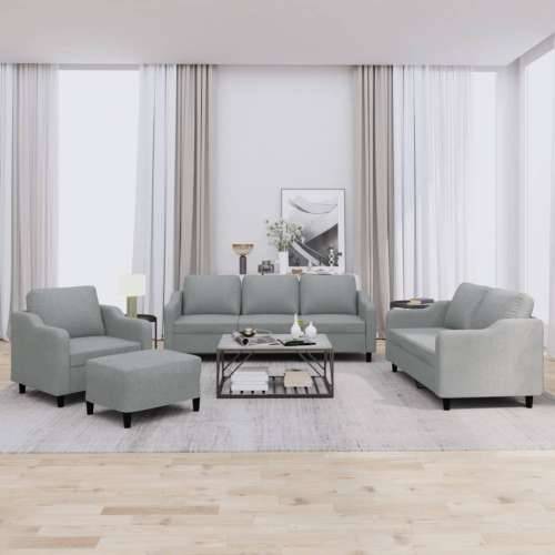 4-dijelni set sofa s jastucima svjetlosivi od tkanine - Svjetlosiva s jastučićima i tabureom Cijena