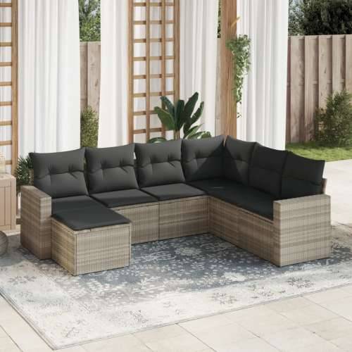 Vrtna garnitura - 7-dijelni set vrtnih sofa svjetlosivi od poliratana - Svjetlosiva Bez stola 1 Cijena