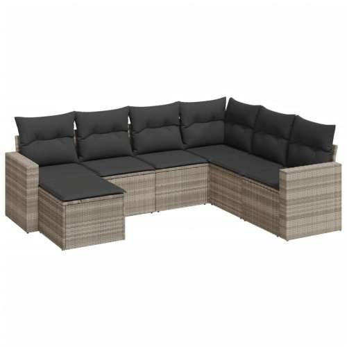 Vrtna garnitura - 7-dijelni set vrtnih sofa svjetlosivi od poliratana - Svjetlosiva Bez stola 1 Cijena