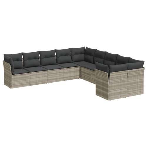 Vrtna garnitura - 10-dijelni set vrtnih sofa poliratan s jastucima svijetlosivi - Svjetlosiva Bez stola 1 Cijena