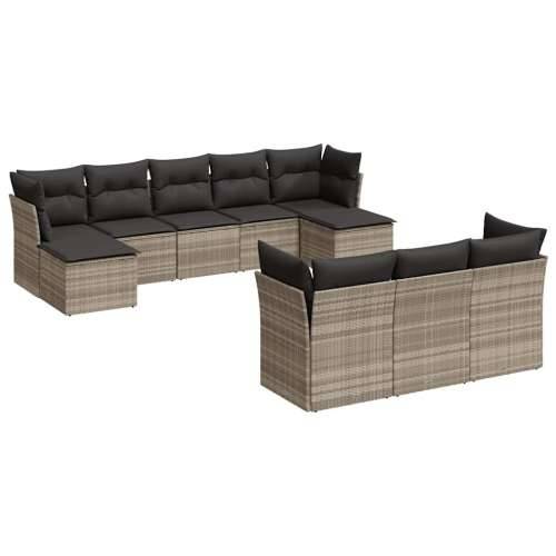 Vrtna garnitura - 10-dijelni set vrtnih sofa poliratan s jastucima svijetlosivi - Svjetlosiva Bez stola 1 Cijena