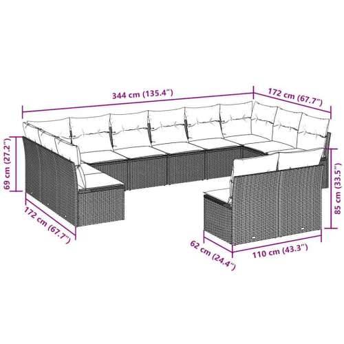 Vrtna garnitura - 12-dijelni set vrtnih sofa poliratan s jastucima svijetlosivi - Svjetlosiva Bez stola 1 Cijena