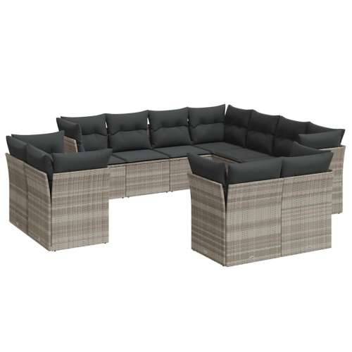 Vrtna garnitura - 11-dijelni set vrtnih sofa poliratan s jastucima svijetlosivi - Svjetlosiva Bez stola 1 Cijena