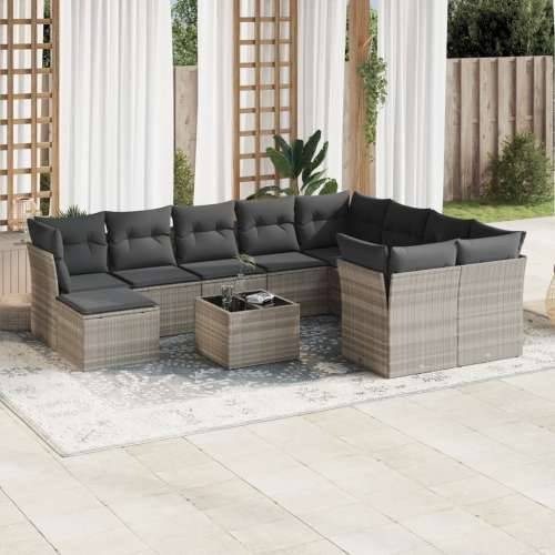 Vrtna garnitura - 11-dijelni set vrtnih sofa poliratan s jastucima svijetlosivi - Svjetlosiva 1 Cijena