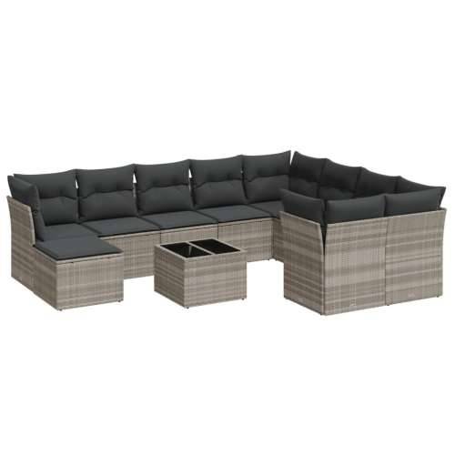 Vrtna garnitura - 11-dijelni set vrtnih sofa poliratan s jastucima svijetlosivi - Svjetlosiva 1 Cijena