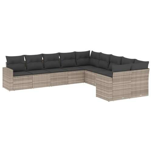 Vrtna garnitura - 10-dijelni set vrtnih sofa poliratan s jastucima svijetlosivi - Svjetlosiva Bez stola 1 Cijena