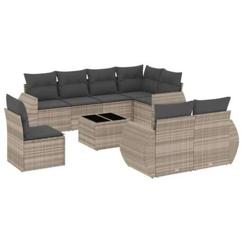 Vrtna garnitura - 9-dijelni set vrtnih sofa od poliratana s jastucima svjetlosivi - Svjetlosiva Sa stolom 1 Cijena