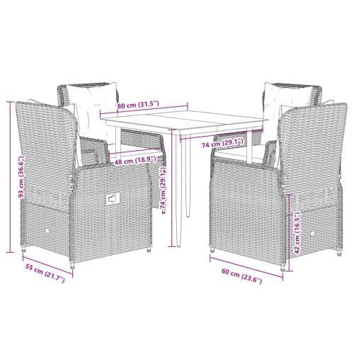 Vrtna garnitura - 5-dijelni vrtni blagovaonski set od poliratana s jastucima bež - bež i svjetlosiva 80 x 80 x 74 cm 4 Cijena