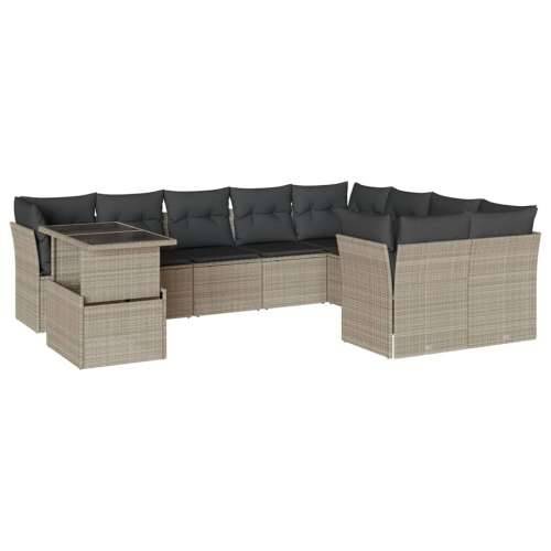 Vrtna garnitura - 10-dijelni set vrtnih sofa poliratan s jastucima svijetlosivi - Svjetlosiva Sa stolom 1 Cijena