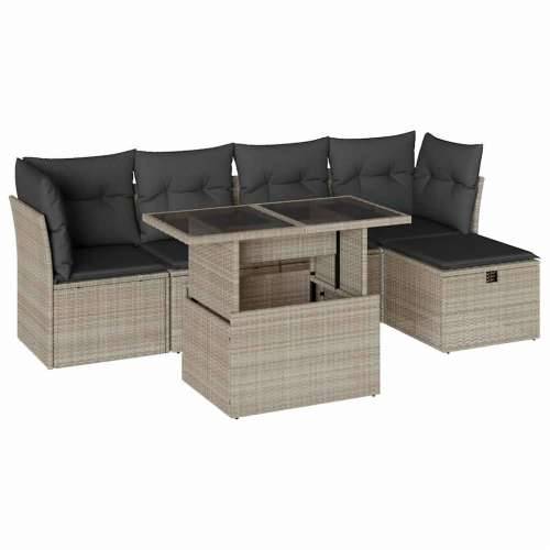 Vrtna garnitura - 6-dijelni set vrtnih sofa od poliratana s jastucima svjetlosivi - Svjetlosiva bez spremišta 1 Cijena