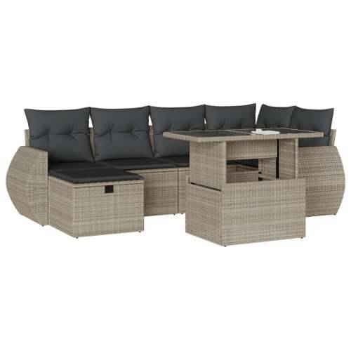 Vrtna garnitura - 7-dijelni set vrtnih sofa svjetlosivi od poliratana - Svjetlosiva bez spremišta 1 Cijena
