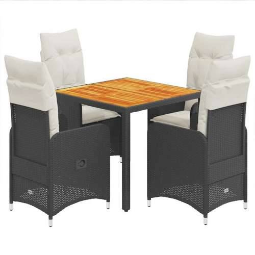 5-dijelni vrtni bistro set od poliratana s jastucima crni - 90 x 90 x 75 cm Bez naslona za noge 4 Cijena