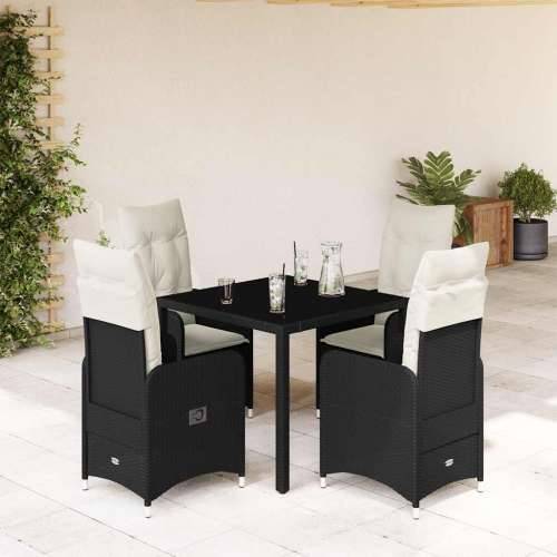 5-dijelni vrtni bistro set od poliratana s jastucima crni - 90 x 90 x 75 cm Bez naslona za noge 4 Cijena