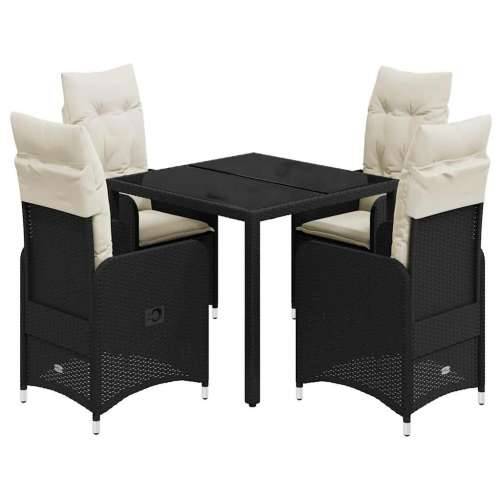 5-dijelni vrtni bistro set od poliratana s jastucima crni - 90 x 90 x 75 cm Bez naslona za noge 4 Cijena